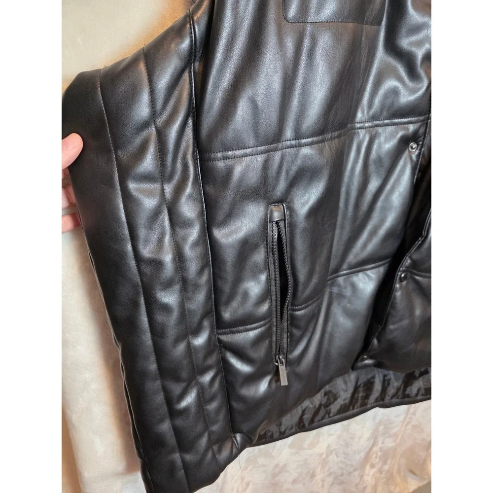 Sean John Mens Faux Leather Hooded Puffer Vest Black‎ 5X Big and Tall Outerwear